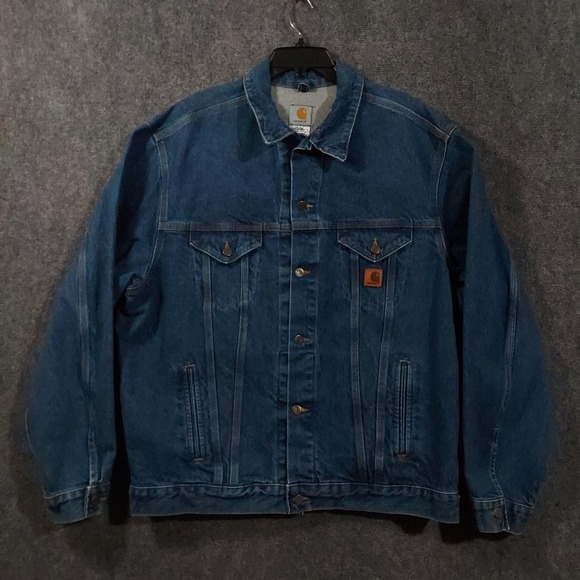 Vintage Carhartt Jacket Mens XLT Blue Denim Trucker J12 DST USA Made 90s